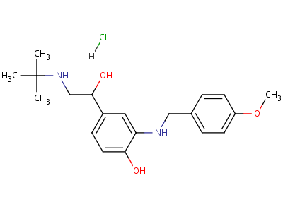 a-[[(1,1-二甲基乙基)氨基]甲基]-4-羟基-3-[[(4-甲氧基苯基)甲基]氨基]苯甲醇盐酸盐结构式,60853-38-5结构式