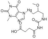 3-[3-(3-羧基丙酰基)脲基]-2-甲氧基丙基(1,2,3,6-四氢-1,3-二甲基-2,6-二氧-7H-嘌呤-7-基)汞(II)结构式_113-50-8结构式