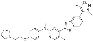 4-(5-(3,5-二甲基异噁唑-4-基)苯并[b]噻吩-2-基)-5-甲基-N-(4-(2-(吡咯烷-1-基)乙氧基)苯基)嘧啶-2-胺结构式_1138474-57-3结构式