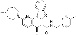 2-(4-甲基-1,4-二氮杂环庚烷-1-基)-N-((5-甲基吡嗪-2-基)甲基)-5-氧代-5H-苯并[4,5]噻唑并[3,2-a][1,8]萘啶-6-羧酰胺结构式_1138549-36-6结构式