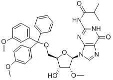 N-(9-((2r,3r,4r,5r)-5-((双(4-甲氧基苯基)(苯基)甲氧基)甲基)-4-羟基-3-甲氧基四氢呋喃-2-基)-6-氧代-6,9-二氢-1H-嘌呤-2-基)异丁酰胺结构式_114745-26-5结构式