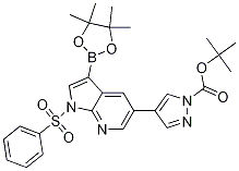 4-(1-(苯基磺酰基)-3-(4,4,5,5-四甲基-1,3,2-二噁硼烷-2-基)-1H-吡咯并[2,3-b]吡啶-5-基)-1H-吡唑-1-羧酸叔丁酯结构式_1147998-42-2结构式