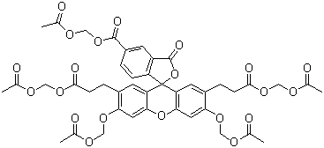 Bcecf, am [2,7-bis-(2-carboxyethyl)-5-(and-6)-carboxyfluorescein, acetoxymethyl ester] Structure,117464-70-7Structure