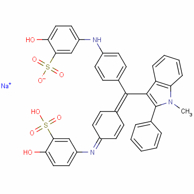 钠2-羟基-5-({4-[{4-[(4-羟基-3-磺基苯基)氨基]苯基}(1-甲基-2-苯基-1H-吲哚-3-基)亚甲基]-2,5-环己二烯-1-亚基}氨基)苯磺酸酯结构式_12219-30-6结构式