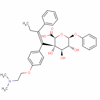 (2S,3S,4R,5R,6S)-3-[(Z)-1-[4-(2-二甲基氨基乙氧基)苯基]-2-苯基丁-1-烯基]-3,4,5-三羟基-6-(苯氧基)四氢吡喃-2-羧酸结构式_128255-45-8结构式