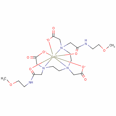 钆8,11-二(羧酸甲基)-14-{2-[(2-甲氧基乙基)氨基]-2-氧代乙基}-6-氧代-2-氧杂-5,8,11,14-四氮杂十六烷-16-酸酯结构式_131069-91-5结构式