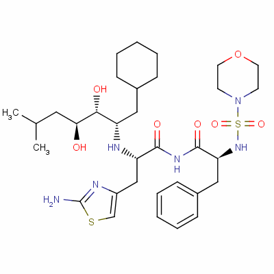 (2S)-3-(2-氨基-1,3-噻唑-4-基)-2-[[(2S,3R,4S)-1-环己基-3,4-二羟基-6-甲基庚烷-2-基]氨基]-N-[(2S)-2-(吗啉-4-基磺酰基氨基)-3-苯基丙酰基]丙酰胺结构式_135704-06-2结构式