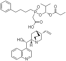 (8a,9R)-辛可宁-9-醇单[[(S)-[(1R)-2-甲基-1-(1-氧代丙氧基)丙氧基](4-苯基丁基)氧膦基]乙酸]盐结构式_137590-32-0结构式