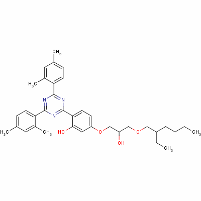 2-[2-羟基-4-[3-(2-乙基己氧基)-2-羟基丙氧基]苯基]-4,6-双(2,4-二甲基苯基)-1,3,5-三嗪结构式_137658-79-8结构式