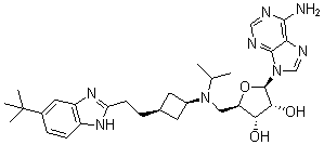 9-[5-脱氧-5-[[顺式-3-[2-[6-(1,1-二甲基乙基)-1H-苯并咪唑-2-基]乙基]环丁基](1-甲基乙基)氨基]-β-D-呋喃核糖]-9H-嘌呤-6-胺结构式_1380288-87-8结构式