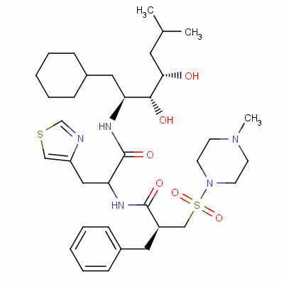(2S)-N-[1-[[(2S,3R,4S)-1-环己基-3,4-二羟基-6-甲基庚烷-2-基]氨基]-1-氧代-3-(1,3-噻唑-4-基)丙-2-基]-2-[(4-甲基哌嗪-1-基)磺酰基甲基]-3-苯丙酰胺结构式_138742-43-5结构式