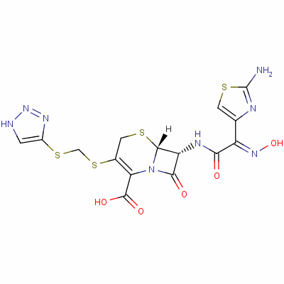 (6R,7R)-7-[[(2E)-2-(2-氨基-1,3-噻唑-4-基)-2-羟基亚氨基乙酰基]氨基]-8-氧代-3-(2H-三唑-4-基硫甲硫基)-5-硫杂-1-氮杂双环[4.2.0]辛-2-烯-2-羧酸结构式_140128-74-1结构式