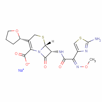 (6R,7R)-7-[[(2Z)-2-(2-氨基-1,3-噻唑-4-基)-2-甲氧基亚氨基乙酰基]氨基]-8-氧代-3-[(2S)-四氢呋喃-2-基]-5-硫杂-1-氮杂双环[4.2.0]辛-2-烯-2-羧酸钠结构式_141195-77-9结构式