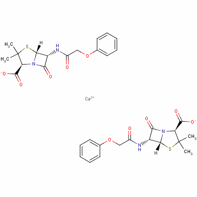 [2S-cis(2α,5α,6β)]-二[3,3-二甲基-7-羰基-6-[(苯氧乙基)氨基]-4-硫-1-氮杂双环[3.2.0]庚烷-2-甲酯]钙盐结构式_147-48-8结构式