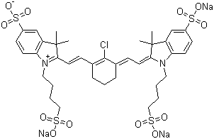 Trisodium 2-(2-(2-chloro-3-(2-(3,3-dimethyl-5-sulfonato-1-(4-sulfonatobutyl)indolin-2-ylidene)ethylidene)cyclohex-1-enyl)vinyl)-3,3-dimethyl-1-(4-sulfonatobutyl)-3h-indolium-5-sulfonate Structure,162093-39-2Structure