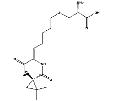 (Z)-(S)-7-氯-2-(2,2-二甲基-环丙烷羧酰胺)-2-庚烯酸结构式_166037-21-4结构式