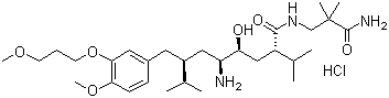 (2S,4S,5S,7S)-7-(3-(3-甲氧基丙氧基)-4-甲氧基苄基)-5-氨基-N-(2-氨基甲酰基-2-甲基丙基)-4-羟基-2-异丙基-8-甲基壬酰胺盐酸盐结构式_173399-03-6结构式