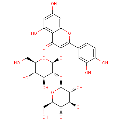 白麻苷；槲皮素3-O-槐糖苷结构式_18609-17-1结构式