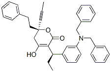 [R-(R*,R*)]-3-[1-[3-[双(苯基甲基)氨基]苯基]丙基]-5,6-二氢-4-羟基-6-(2-苯基乙基)-6-(1-丙炔)-2H-吡喃-2-酮结构式_188559-25-3结构式