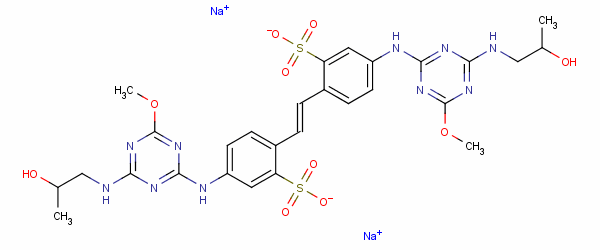 2,2-(1,2-乙烯二基)双[ 5-[[4-[(2-羟基丙基)氨基]-6-甲氧基-1,3,5-噻嗪-2-基]氨基]-苯磺酸二钠结构式_20179-35-5结构式