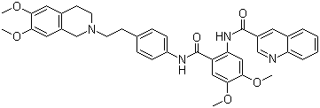 N-[2-[[4-[2-(6,7-二甲氧基-3,4-二氢-1H-异喹啉-2-基)乙基]苯基]氨基甲酰基]-4,5-二甲氧基苯基]喹啉-3-甲酰胺结构式_206873-63-4结构式