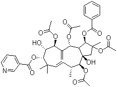 2,5,7,14-四乙酰氧基-3-苯甲酰基氧基-8,15-二羟基-9-烟酰氧基-6(17),11E-麻疯树属二烯结构式_210108-89-7结构式