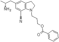 5-[(2R)-2-氨基丙基]-1-[3-(苯甲酰基氧基)丙基]-2,3-二氢-1H-吲哚-7-甲腈结构式_239463-72-0结构式