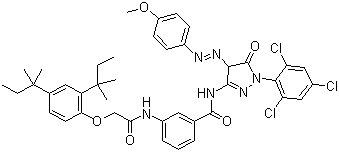 3-[[2-[2,4-双(叔戊基)苯氧基]乙酰基]氨基]-N-(4,5-二氢-4-[(4-甲氧苯基)偶氮-5-氧代-1-(2,4,6-三氯苯基)-1H-吡唑-3-基]苯甲酰胺结构式_28279-36-9结构式