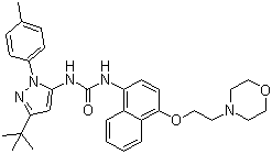1-[2-(4-甲基苯基)-5-叔丁基吡唑-3-基]-3-[4-(2-吗啉-4-基乙氧基)萘-1-基]脲结构式_285983-48-4结构式