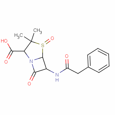 [2S-(2Alpha,4Beta,5Alpha,6Beta)]-3,3-二甲基-7-氧代-6-(苯基乙酰氨基)-4-硫杂-1-氮杂双环[3.2.0]庚烷-2-羧酸 4-氧化物结构式_34104-15-9结构式