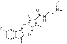 N-(2-二乙胺基乙基)-5-(5-氟-2-氧代-1,2-二氢吲哚-3-基亚甲基)-2,4-二甲基-1H-吡咯-3-甲酰胺结构式_342641-94-5结构式