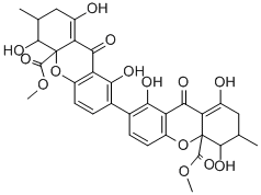 Methyl 4,8,9-trihydroxy-3-methyl-1-oxo-7-(1,5,9-trihydroxy-10a-methoxycarbonyl-6-methyl-8-oxo-6,7-dihydro-5h-xanthen-2-yl)-3,4-dihydro-2h-xanthene-4a-carboxylate Structure,35287-69-5Structure