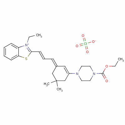 乙基4-[(3E)-3-[(E)-3-(3-乙基-1,3-苯并噻唑-3-鎓-2-基)丙-2-烯亚基]-5,5-二甲基-1-环己烯基]哌嗪-1-羧酸酯高氯酸盐结构式_36755-19-8结构式