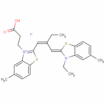 3-[2-[(E)-2-[(Z)-(3-乙基-5-甲基-1,3-苯并噻唑-2-亚基)甲基]丁-1-烯基]-5-甲基-2H-1,3-苯并噻唑-1-鎓-3-基]丙酸碘化物结构式_37422-04-1结构式