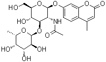 4-甲基香豆素基-2-乙酰氨基-2-脱氧-3-氧-（α-L-吡喃岩藻糖基）-β-D-吡喃葡萄糖苷结构式_383160-12-1结构式