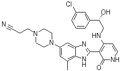 (S)-3-(4-(2-(4-(2-(3-氯苯基)-2-羟基乙基氨基)-2-氧代-1,2-二氢吡啶-3-基)-7-甲基-1H-苯并[d]咪唑-5-基)哌嗪-1-基)丙腈结构式_468741-42-6结构式