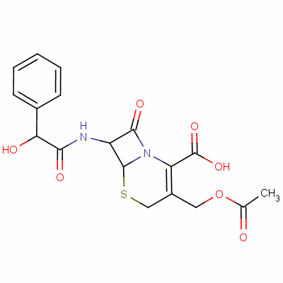[6R-[6alpha,7beta(R*)]]-3-(乙酰氧基甲基)-7-(羟基苯基乙酰氨基)-8-氧代-5-硫杂-1-氮杂双环[4.2.0]辛-2-烯-2-羧酸结构式_51818-85-0结构式