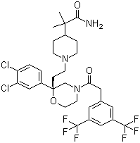 1-[2-[(2R)-4-[2-[3,5-双(三氟甲基)苯基]乙酰基]-2-(3,4-二氯苯基)-2-吗啉]乙基]-alpha,alpha-二甲基-4-哌啶乙酰胺结构式_537034-22-3结构式