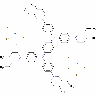 N,N’-2,5-环己二烯-1,4-二基双[4-(二丁氨基)-N-[4-(二丁氨基)苯基]苯铵,双[(OC-6-11)-六氟锑酸盐(1-)]结构式_5496-71-9结构式