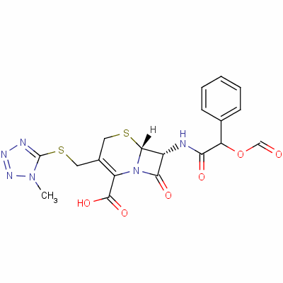 [6R-[6alpha,7beta(r*)]]-7-[(甲酰基氧基)苯基乙酰氨基]-3-[[(1-甲基-1H-四唑-5-基)硫代]甲基]-8-氧代-5-硫杂-1-氮杂双环[4.2.0]-2-辛烯-2-羧酸结构式_57268-80-1结构式