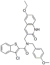 (9ci)-3-氯-n-[(6-乙氧基-1,2-二氢-2-氧代-3-喹啉)甲基]-n-[(4-甲氧基苯基)甲基]-苯并[b]噻吩-2-羧酰胺结构式_579459-04-4结构式