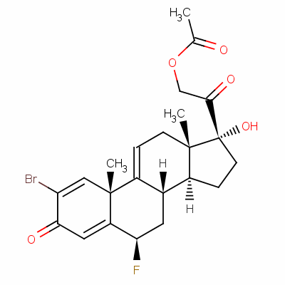 2-溴-6beta-氟-17,21-二羟基孕甾-1,4,9(11)-三烯-3,20-二酮 21-乙酸酯结构式_60864-66-6结构式