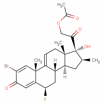 2-溴-6beta-氟-17,21-二羟基-16beta-甲基孕甾-1,4,9(11)-三烯-3,20-二酮 21-乙酸酯结构式_60864-76-8结构式