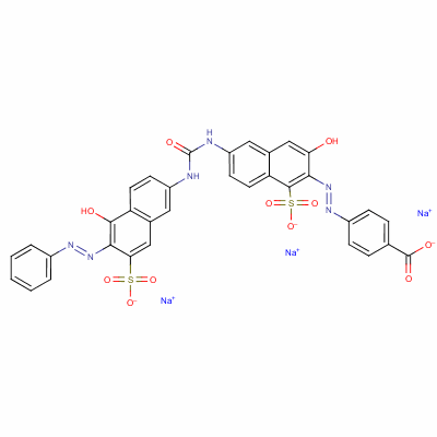 4-[[1-羟基-6-[[[[5-羟基-6-(苯基偶氮)-7-磺基-2-萘基]氨基]羰基]氨基]-3-磺基-2-萘基]偶氮]苯甲酸三钠盐结构式_6598-63-6结构式