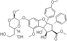 (1R,2R,3S,3AR,8BS)-6-[[(2S,3R,6R)-6-[(1R)-1,2-二羟基乙基]-3-甲氧基-1,4-二氧己环-2-基]氧基]-2,3,3A,8B-四氢-1,8B-二羟基-8-甲氧基-3A-(4-甲氧基苯基)-3-苯基-1H-环戊烯并[B]苯并呋喃-2-羧酸甲酯结构式_697235-38-4结构式
