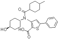 3-(N-((1r,4r)-4-羟基环己基)-4-甲基环己烷羧酰胺)-5-苯基噻吩-2-羧酸钠结构式_713139-25-4结构式