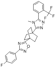 3-(4-氟苯基)-5-(4-(4-甲基-5-(2-(三氟甲基)苯基)-4H-1,2,4-噻唑-3-基)双环[2.2.2]-1-辛基)-1,2,4-噁二唑结构式_719272-75-0结构式