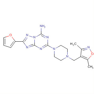 2-(呋喃-2-基)-5-(4-((3,5-二甲基异噁唑-4-基)甲基)哌嗪-1-基)-[1,2,4]噻唑并[1,5-a][1,3,5]噻嗪-7-胺结构式_735316-74-2结构式