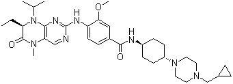 N-[反式-4-[4-(环丙基甲基)-1-哌嗪基]环己基]-4-[[(7R)-7-乙基-5,6,7,8-四氢-5-甲基-8-异丙基-6-氧代-2-蝶啶基]氨基]-3-甲氧基苯甲酰胺结构式_755038-65-4结构式