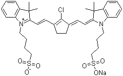 2-[2-[2-氯-3-[2-[1,3-二氢-3,3-二甲基-1-(4-磺酸基丁基)-2H-吲哚-2-亚基)乙亚基]]-1-环戊烯-1-基]乙烯基]-3,3-二甲基-1-(4-磺酸基丁基)-3H-吲哚内盐钠盐结构式_757960-10-4结构式